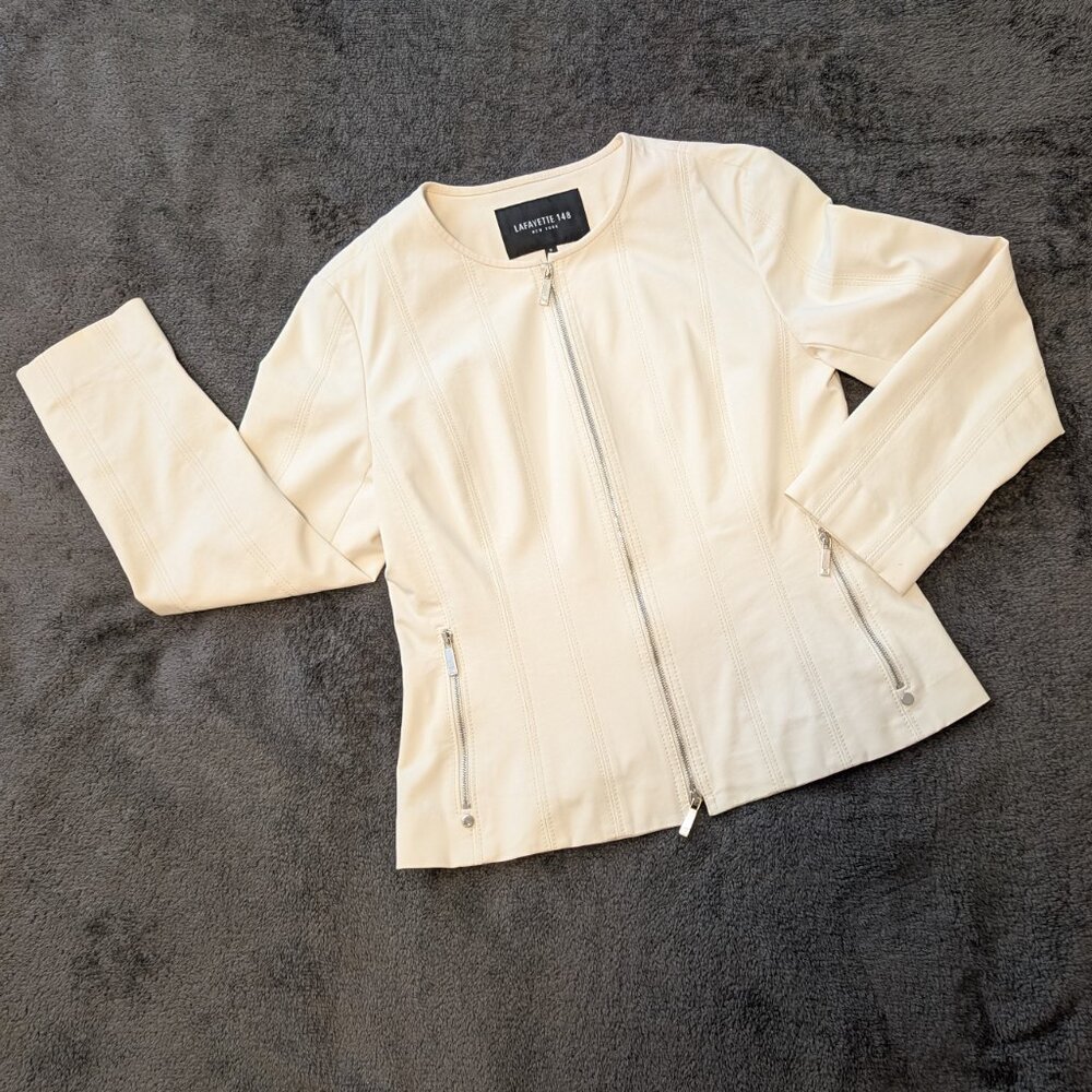 Lafayette 148 Lightweight Cream Zip Jacket, Size 0 - Picture 6 of 7